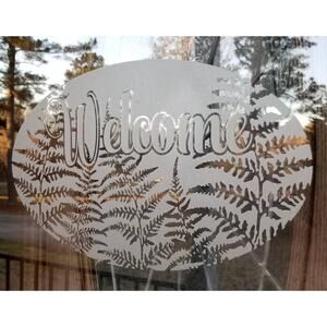 WELCOME adhesive decal etched glass vinyl fern 11×17 door decor